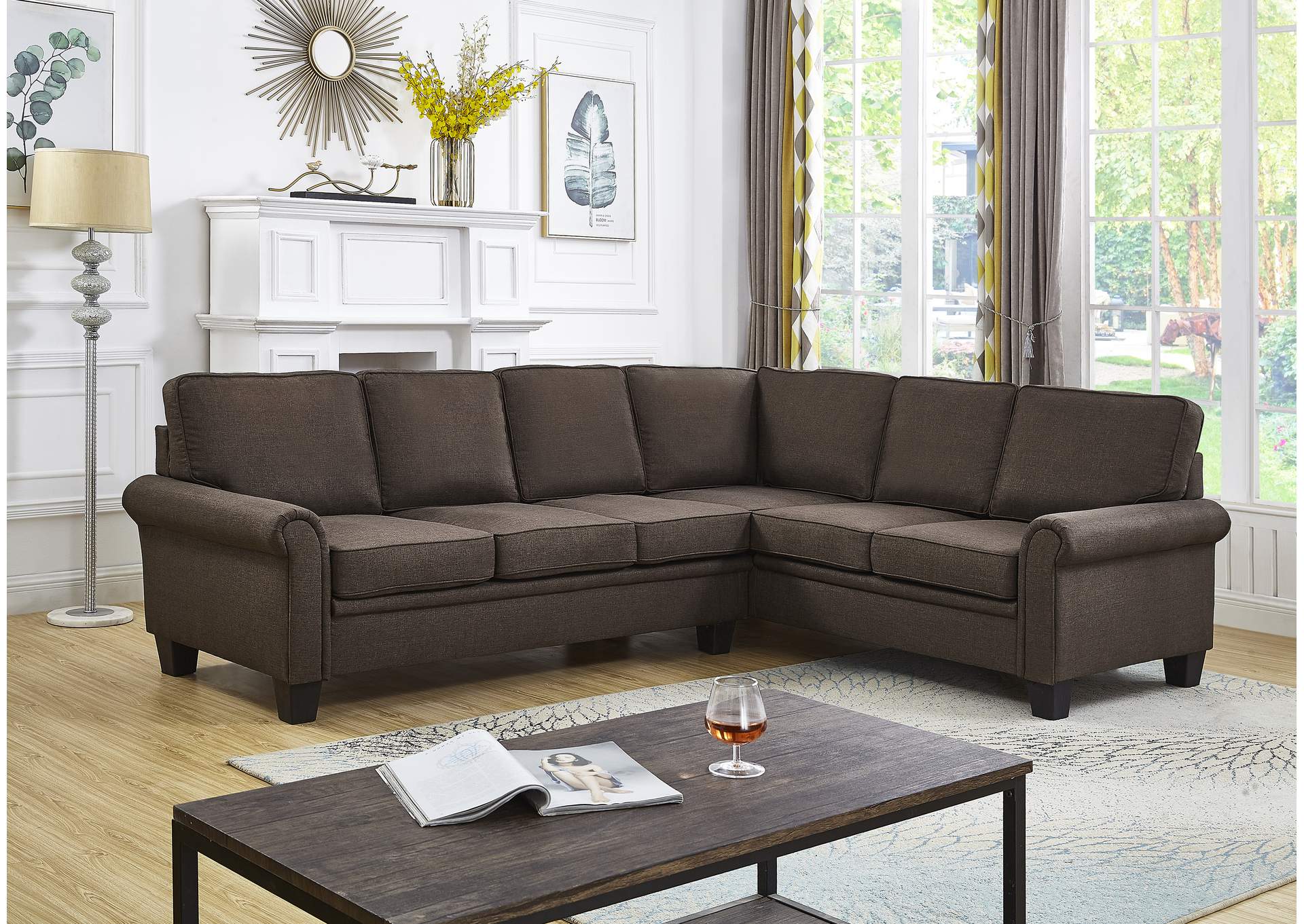 U5036 Brown Linen Sectional Sofa image 1