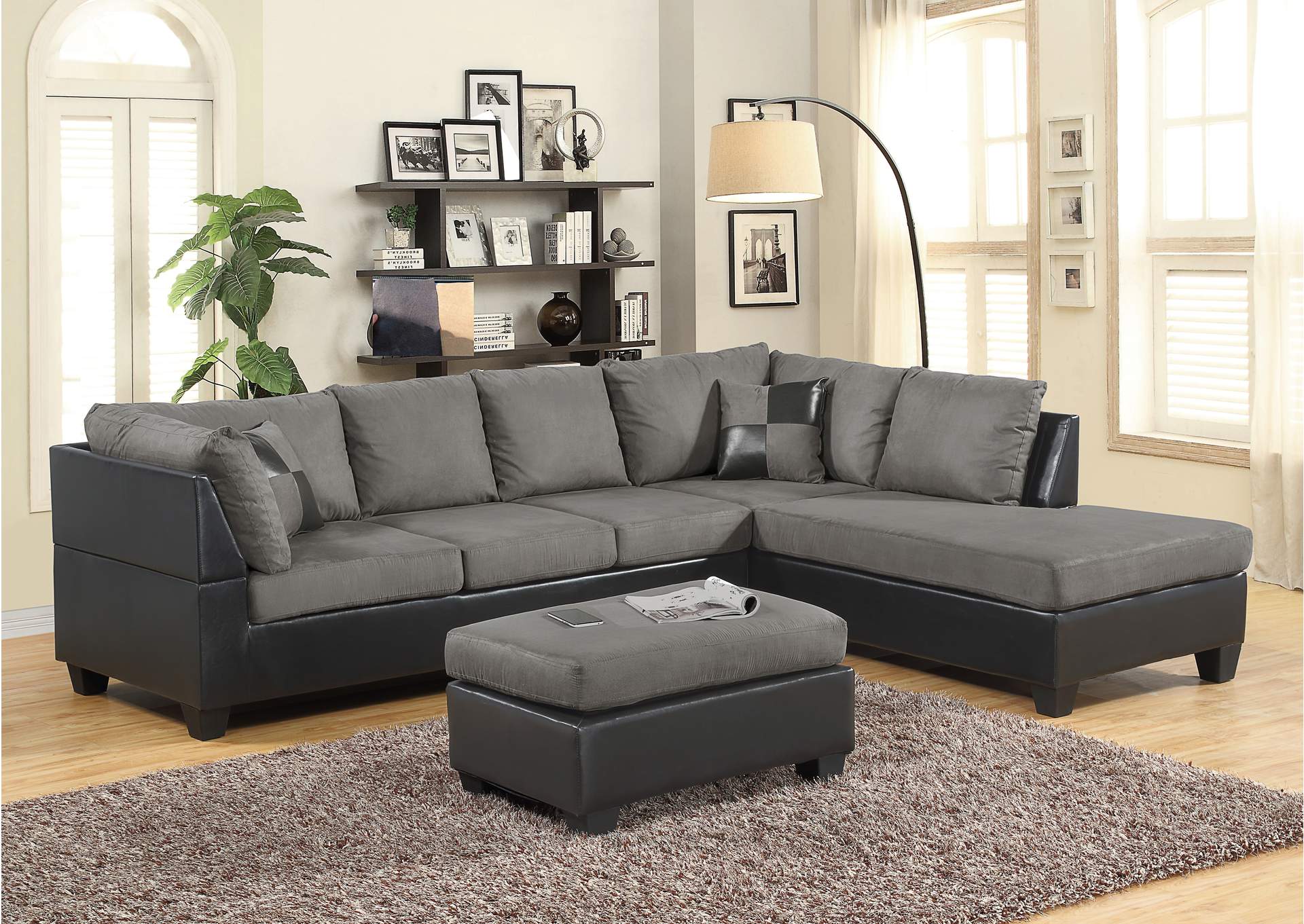 U5114 Grey - Black Sectional Sofa