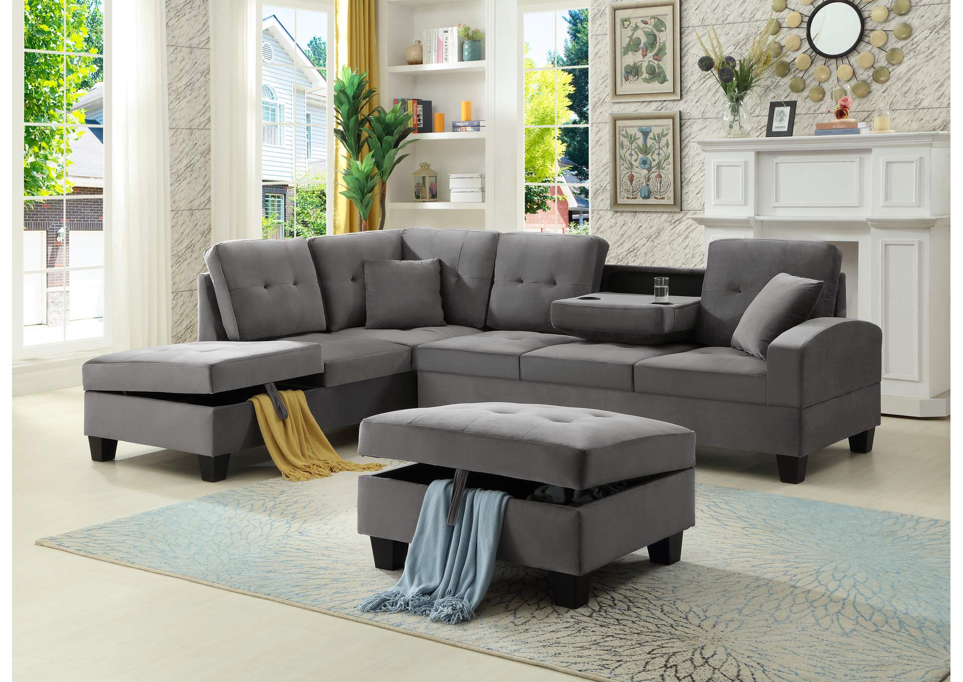 U5556 Grey Velvet Sectional image 1