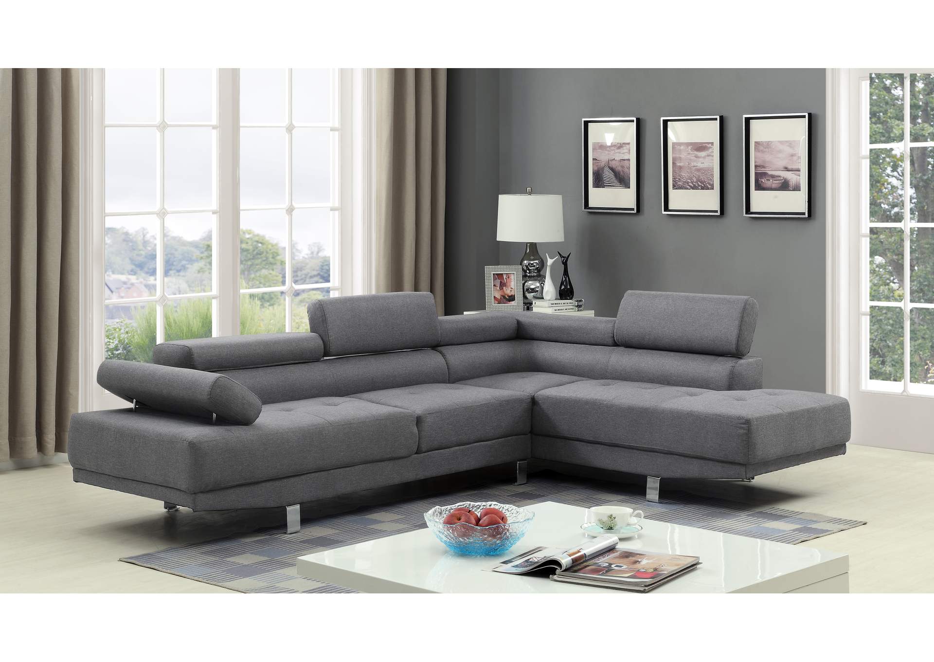 U7112 Grey Linen Sectional image 1
