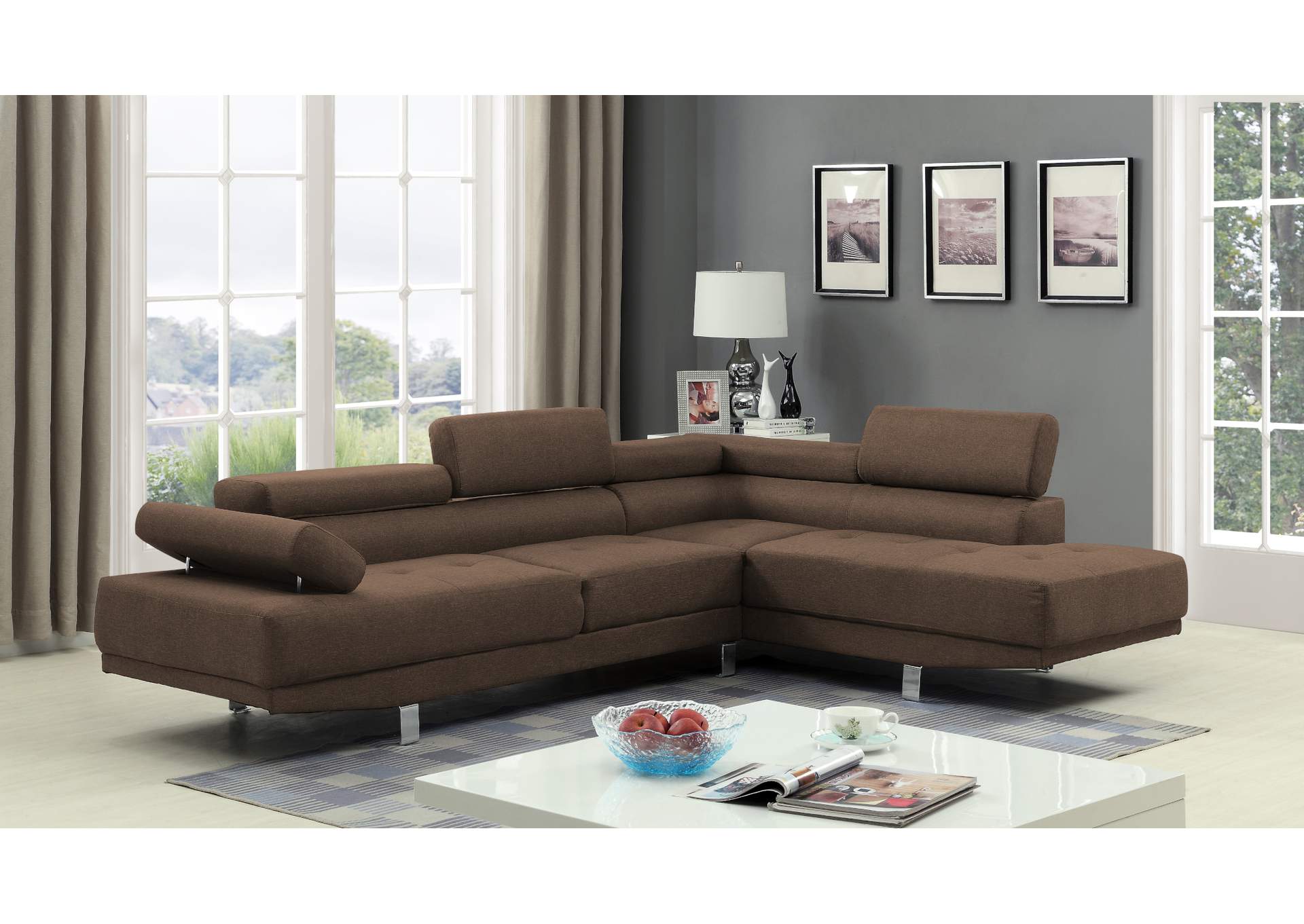 U7113 Chocolate Linen Sectional image 1