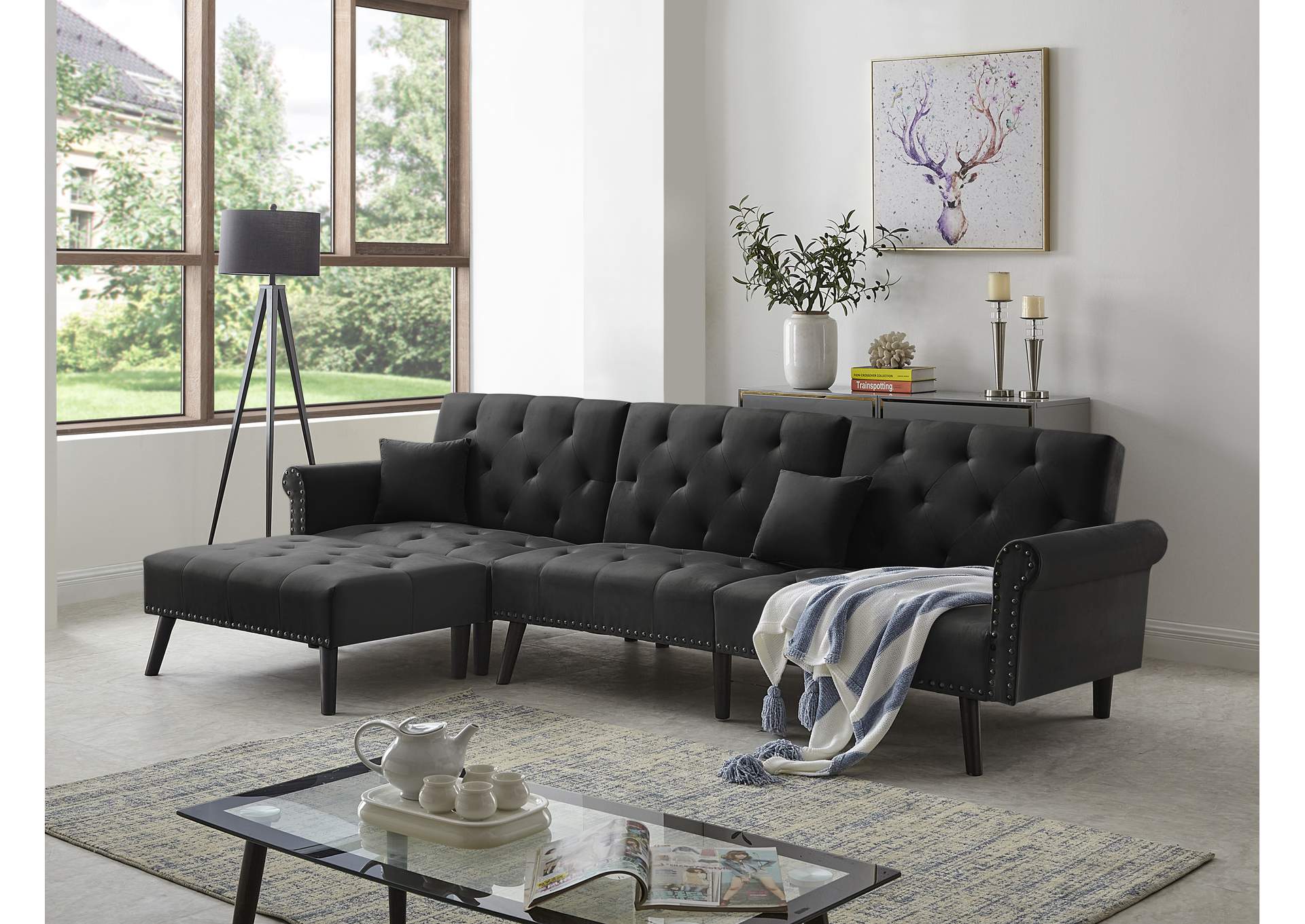 U7400 Black Faux Leather Sectional image 1