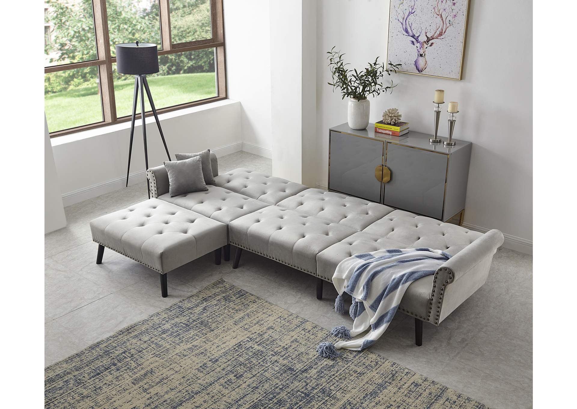U7401 Grey Faux Leather Chaise image 1