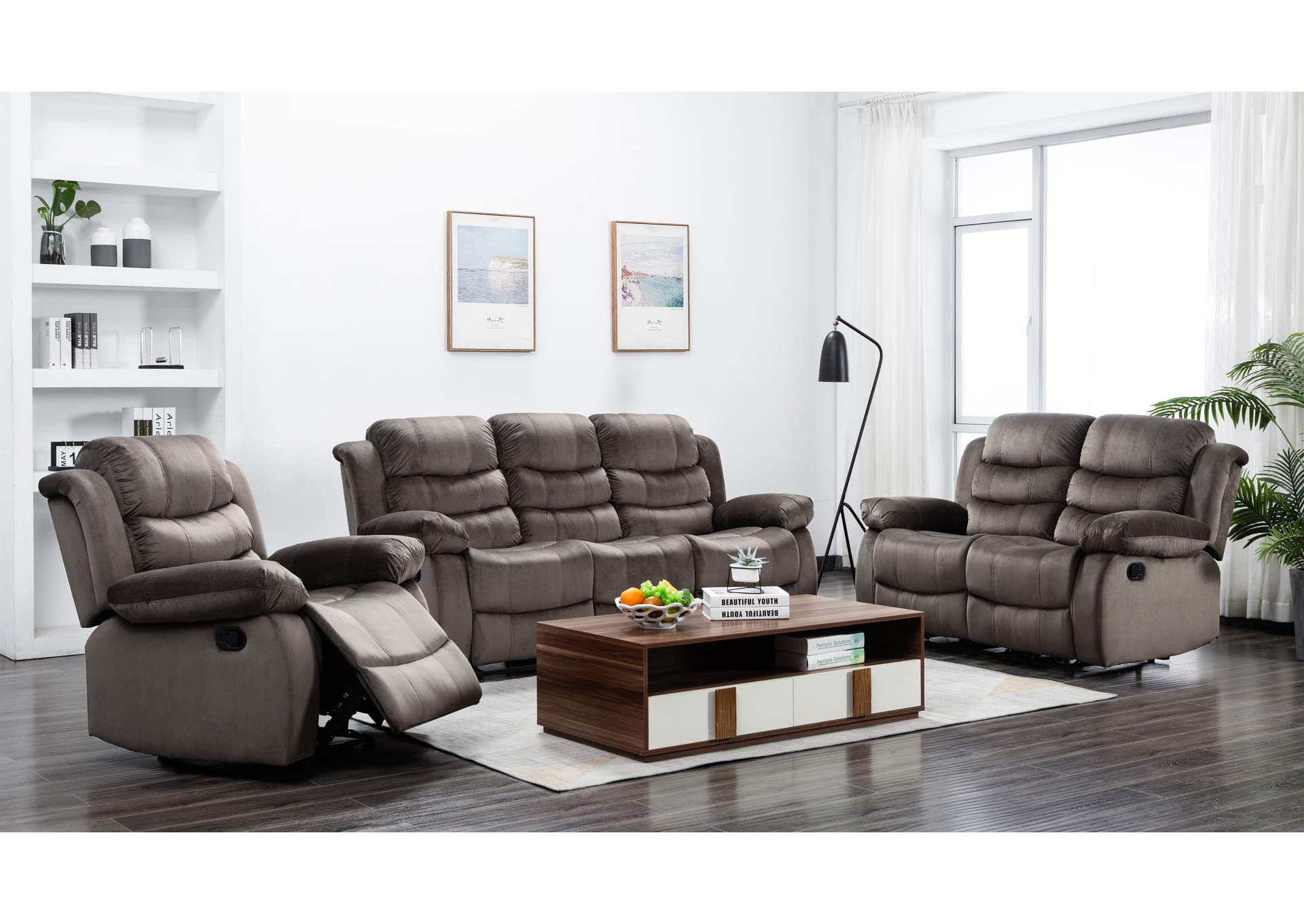 U8400 Cocoa Short Plush Reclining Sofa And Loveseat And Recliner image 1