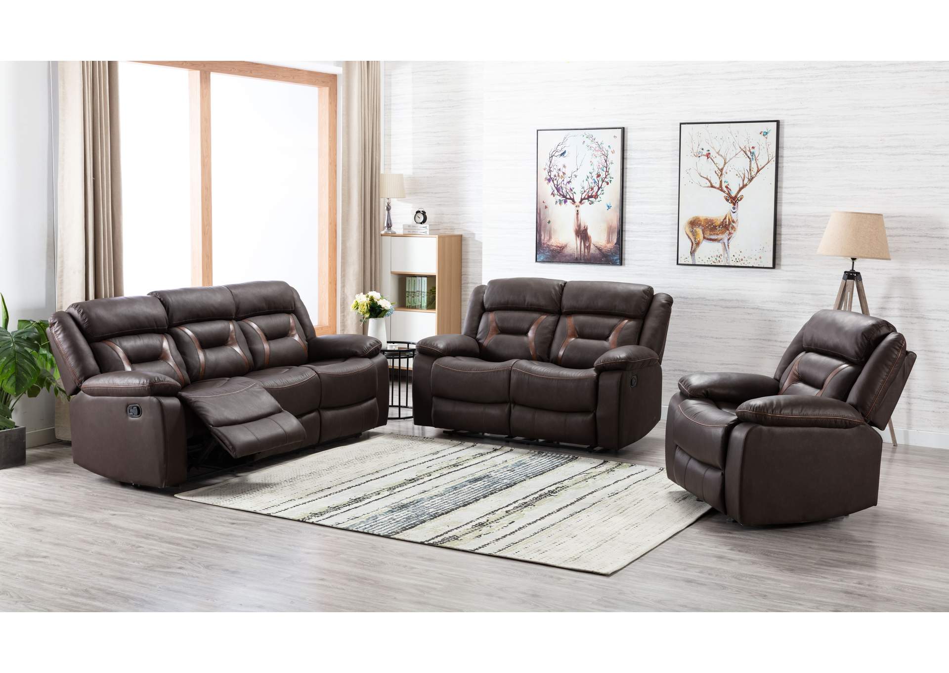 U9001 2 Tone Brown Sofa And Loveseat And Recliner image 1