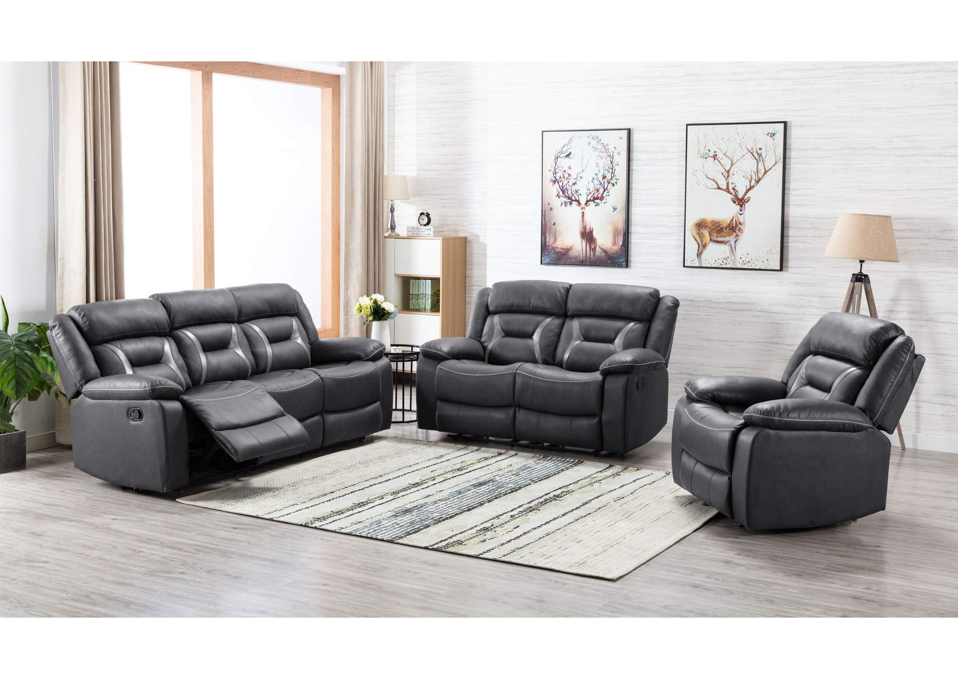 U9001G 2 Tone Grey Reclining Loveseat