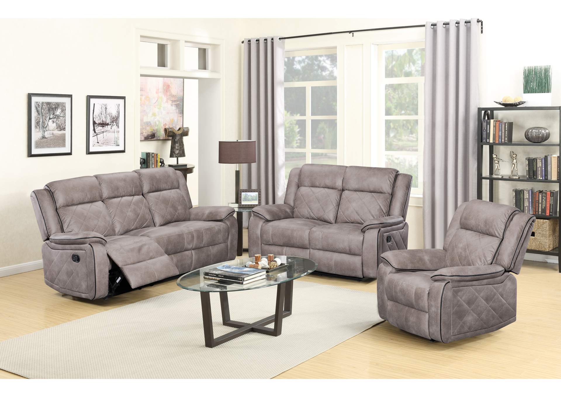 U9077 Taupe - Grey Brushed Microfiber Reclining Loveseat image 1