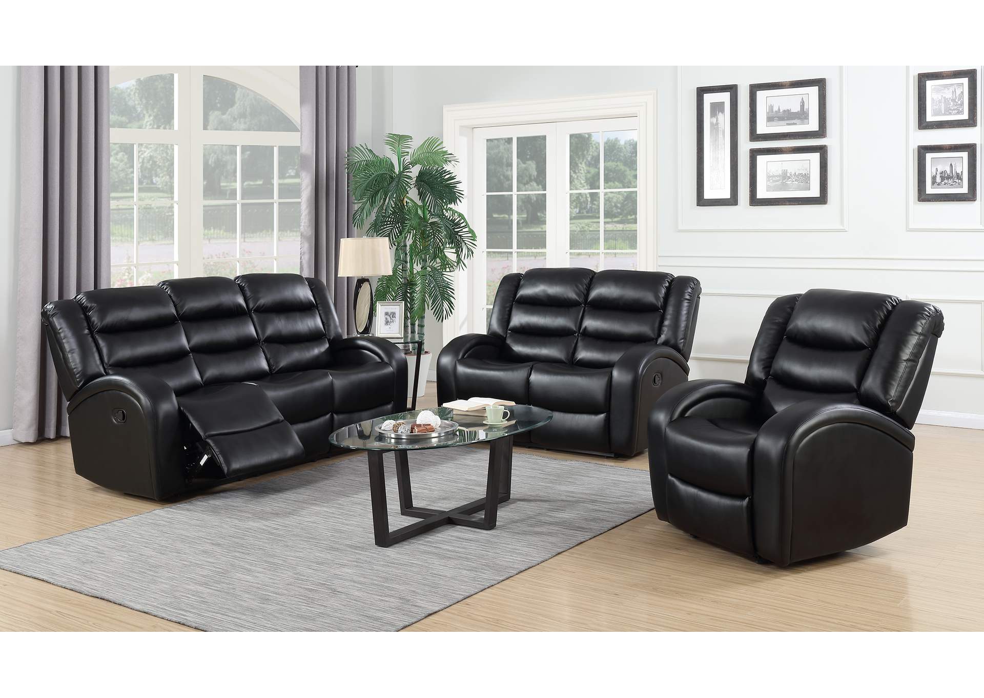 U9400 Black Faux Leather Recliner