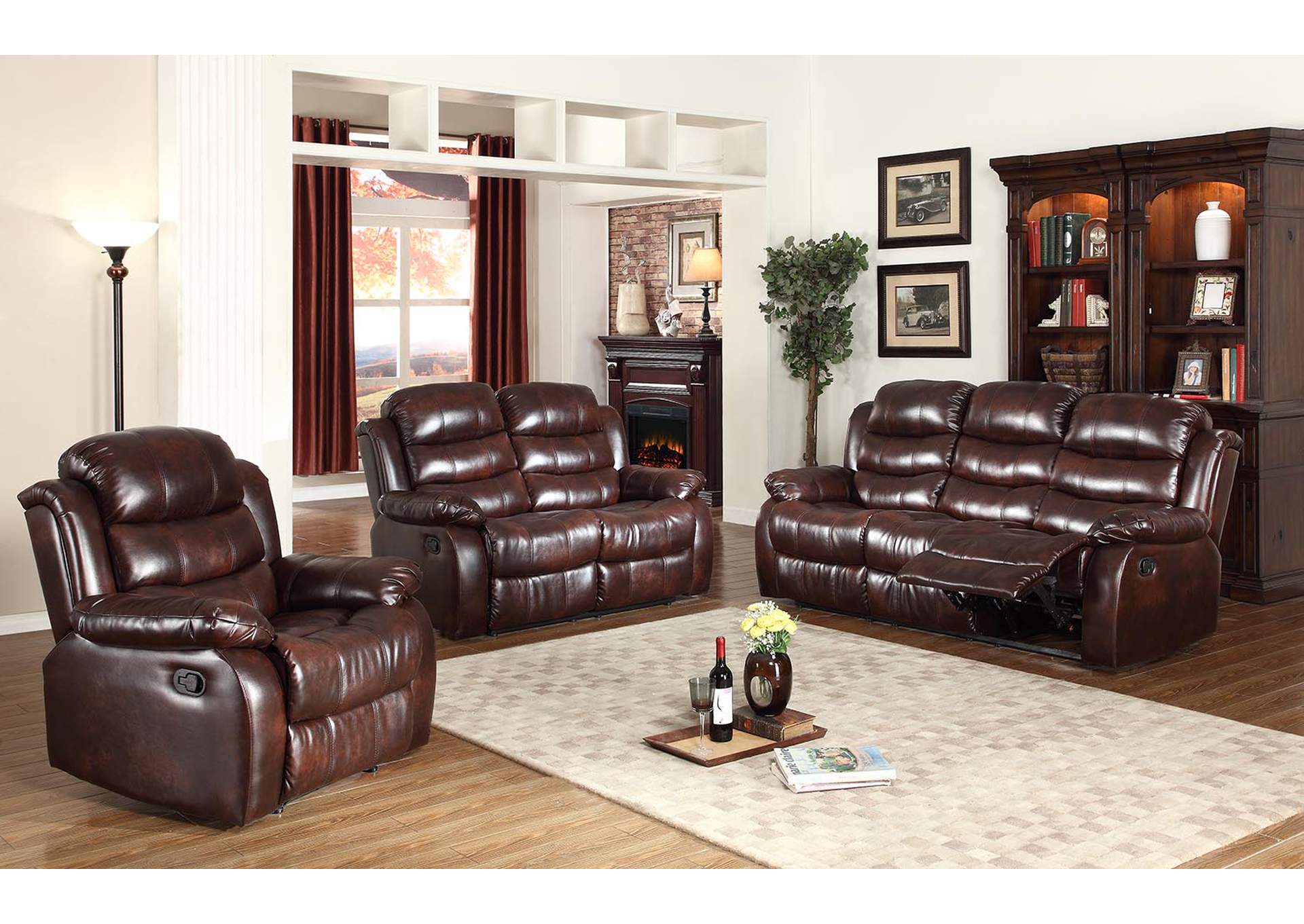 U9500 Brown Faux Leather Reclining Loveseat image 1