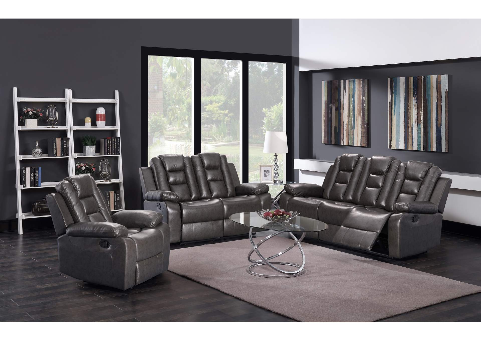 U9702 Grey Faux Leather Sofa And Loveseat image 1