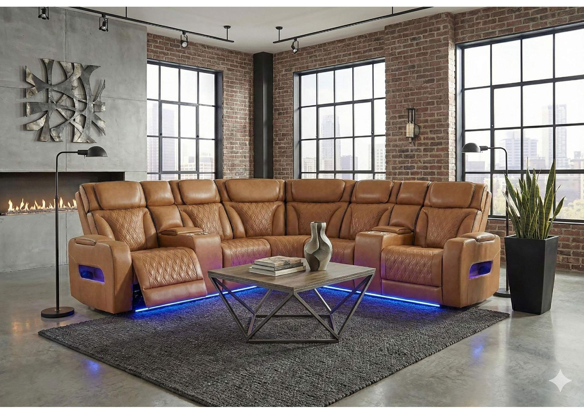 U8611 CAMEL SECTIONAL WITH POWER HEADREST, CONTINUOUS LED AND SPEAKER image 1