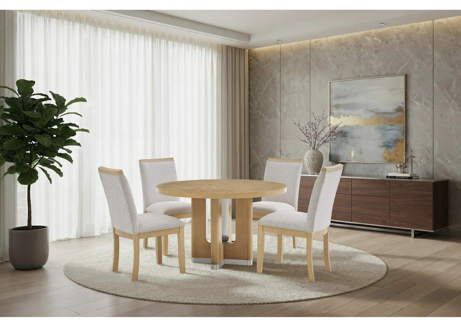 D3124 NATURAL DINING TABLE 48" AND 4 D1248 DINING CHAIR image 1