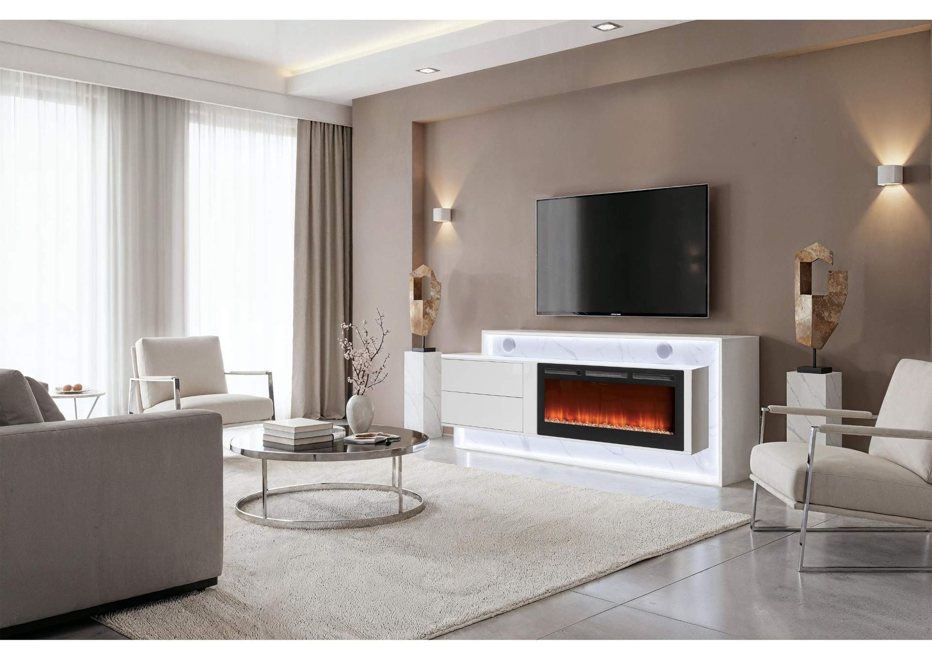 KIRA WHITE 87" ENTERTAINMENT UNIT WITH BLUETOOTH SPEAKER AND LED image 1