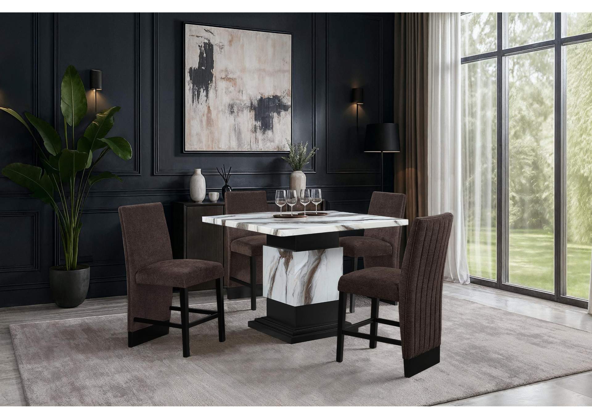 D12 BAR TABLE AND 6 D12 BROWN BAR STOOLS image 1
