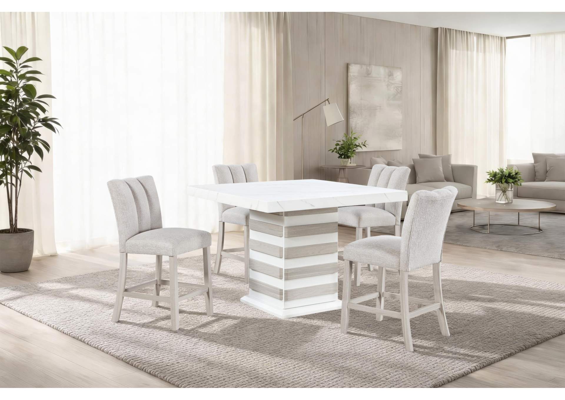 D2507 BAR TABLE WITH 4 D06 BAR STOOLS BEIGE image 1