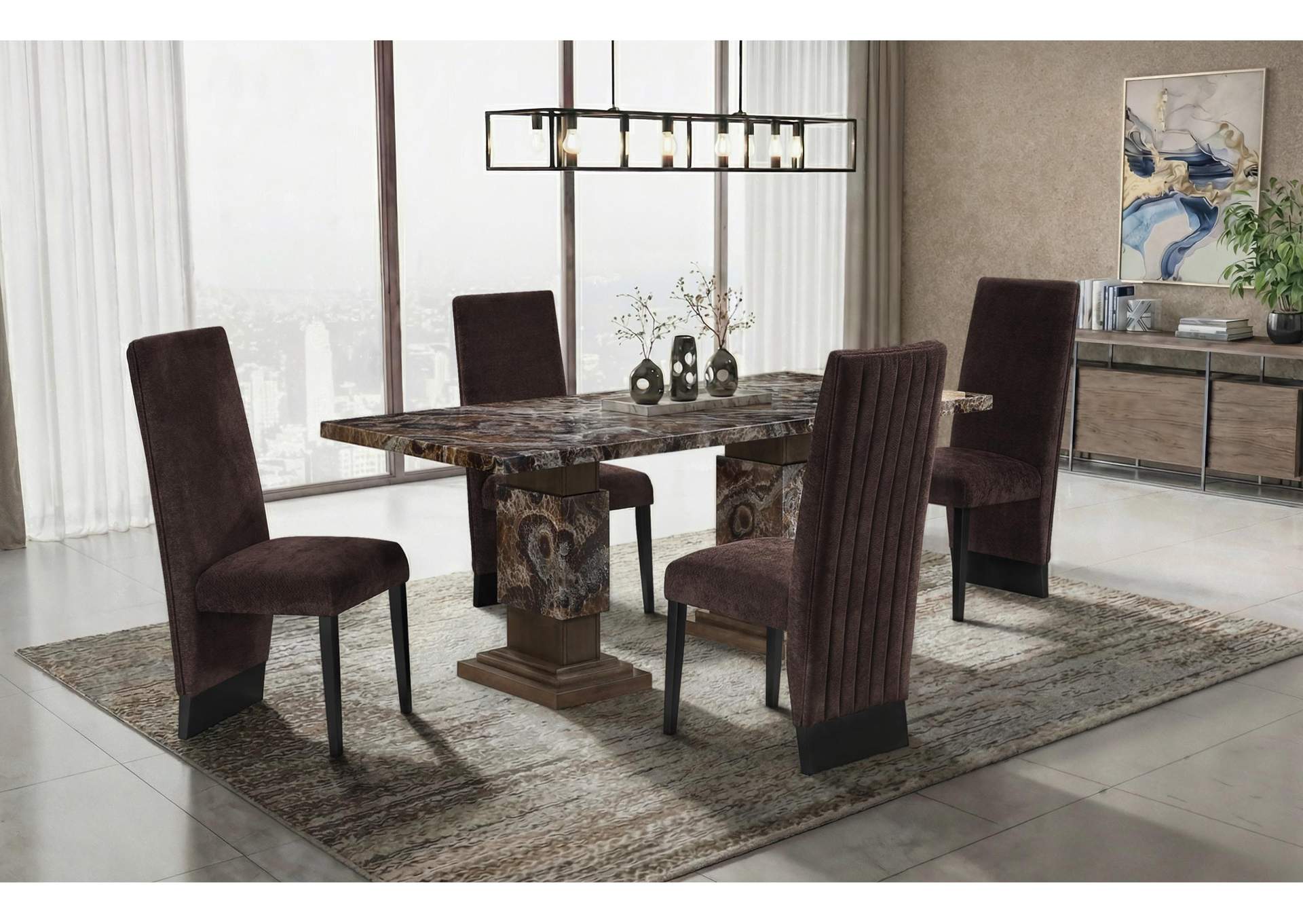 D12 BROWN DINING TABLE WITH 8 D12 BROWN DINING CHAIRS image 1