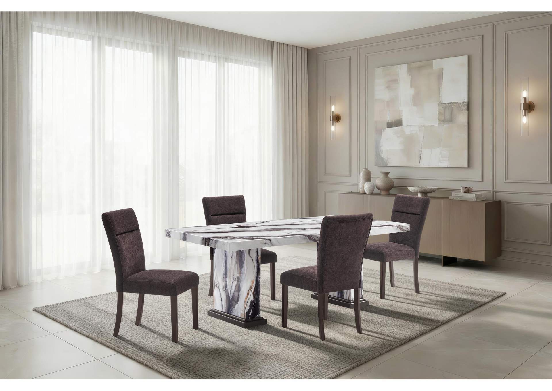 D8212 DINING TABLE WITH 6 D8212 DINING CHAIRS BROWN image 1