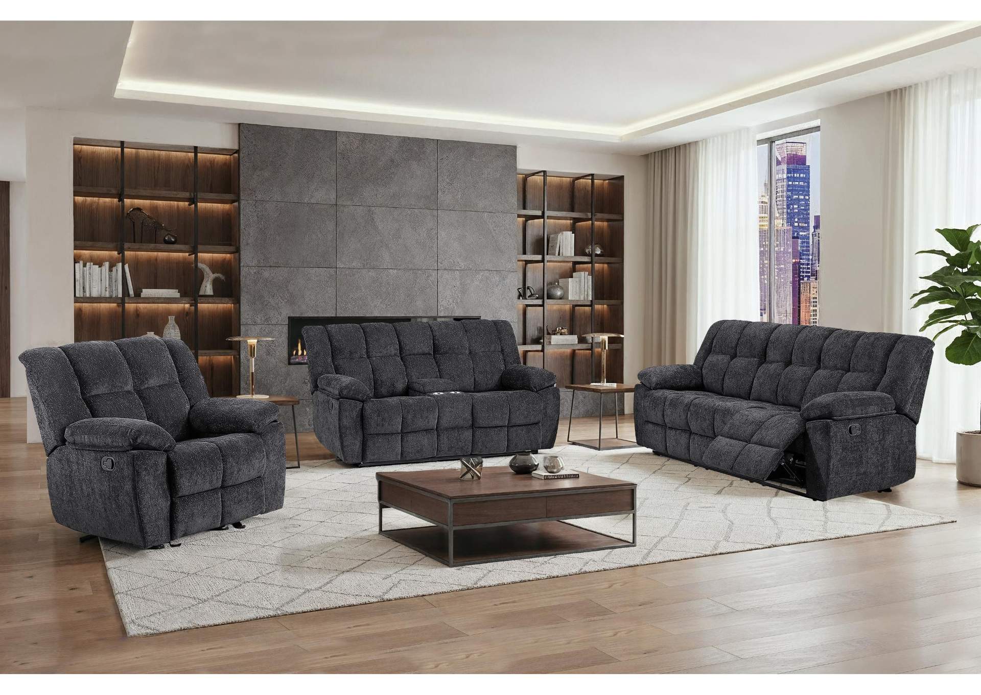U6000 BLACK RECLINING SOFA - CONSOLE RECLINING LOVESEAT image 1