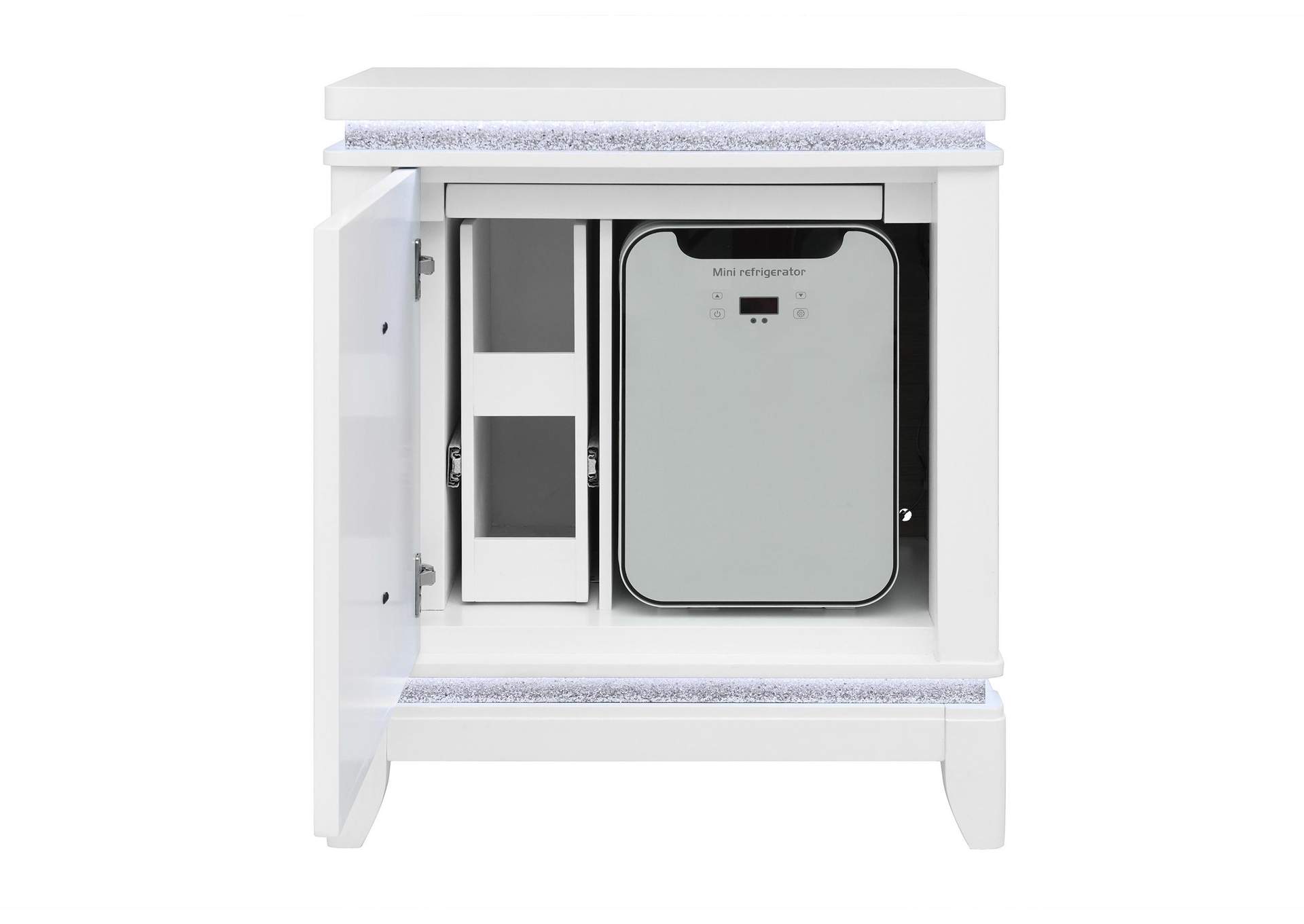 ALINA WHITE NIGHTSTAND WITH COOLER, LED, SPEAKER AND USB image 1