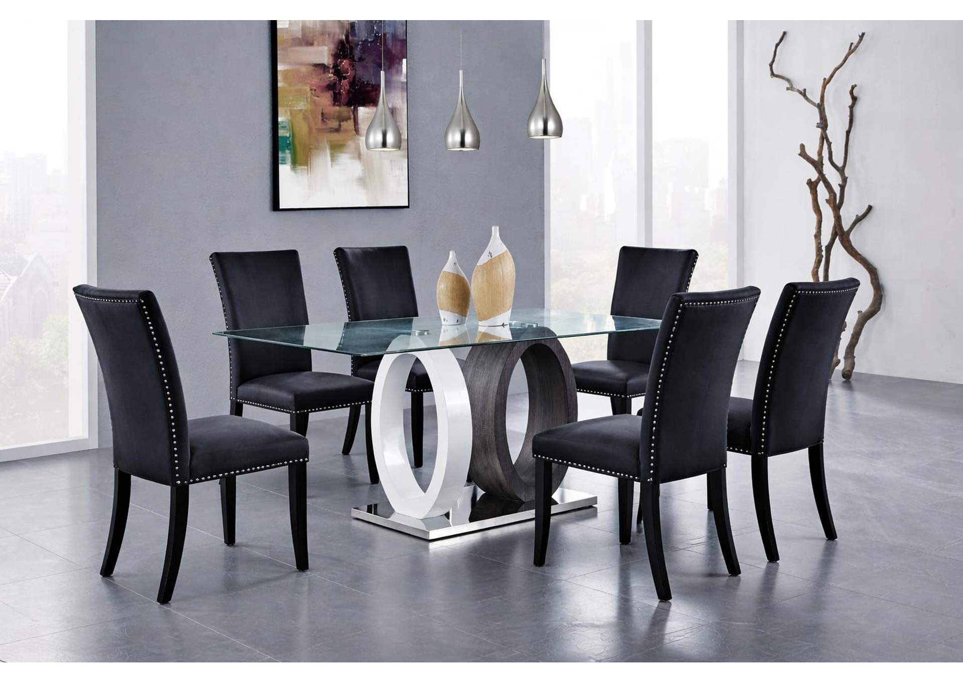 D1628 DINING TABLE AND 6 D03 BLACK DINING CHAIRS image 1