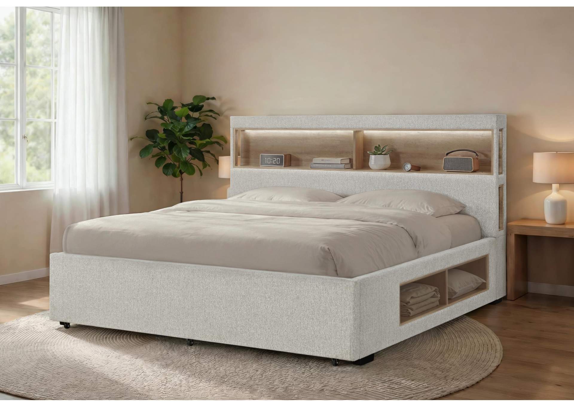 SADIE BEIGE QUEEN BED WITH STORAGE image 1