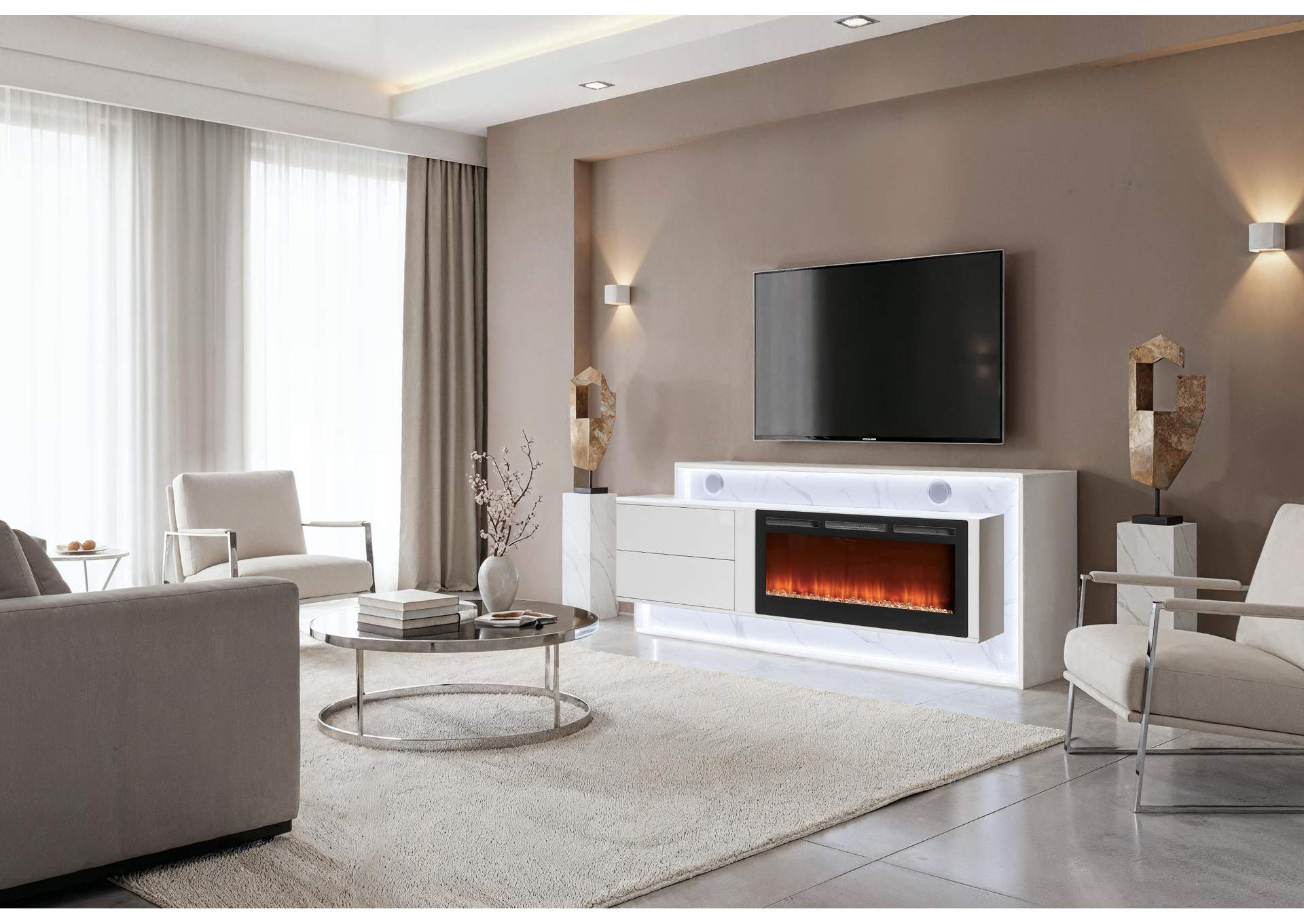 KIRA WHITE 87" ENTERTAINMENT UNIT WITH BLUETOOTH SPEAKER AND LED image 1