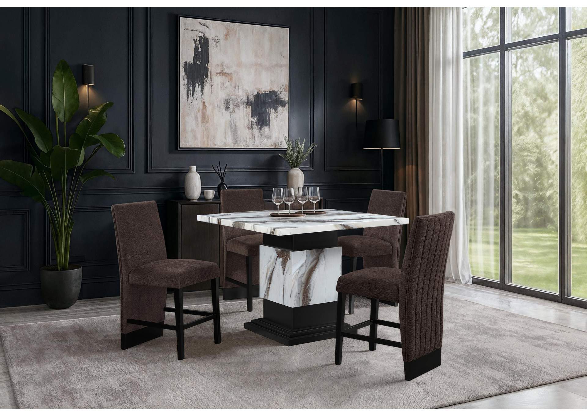 D12 BAR TABLE AND 4 D12 BROWN BAR STOOLS image 1