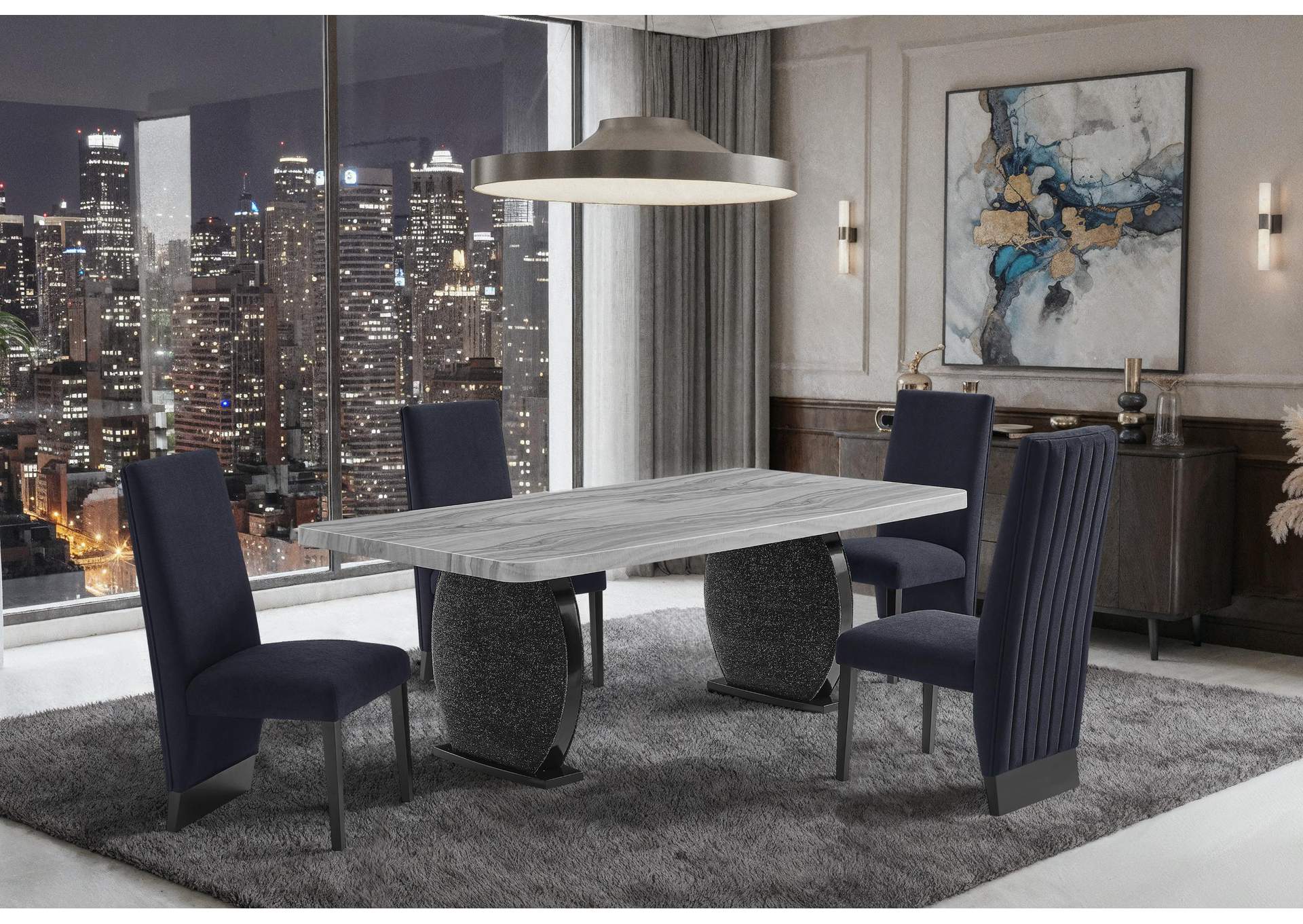 D2502 DINING TABLE AND 6 D12 BLACK DINING CHAIR image 1