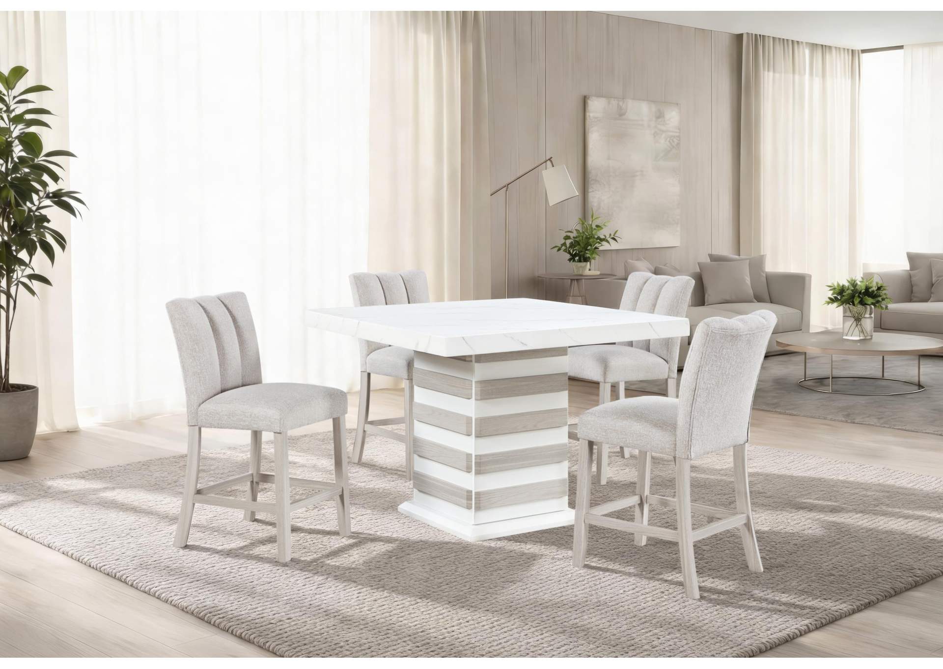 D2507 BAR TABLE WITH 4 D06 BAR STOOLS BEIGE image 1