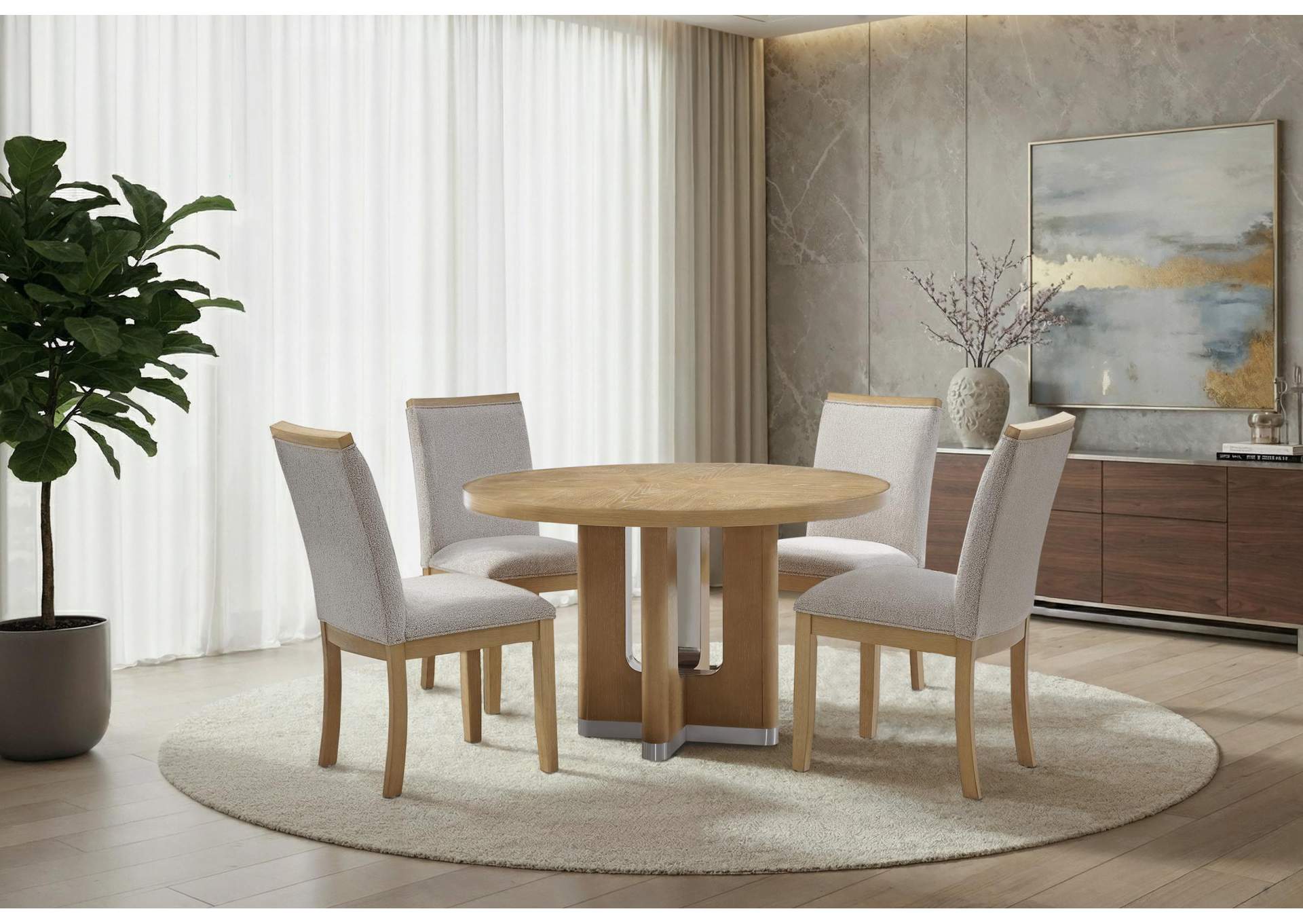 D3124 NATURAL DINING TABLE 48" AND 4 D1248 DINING CHAIR image 1