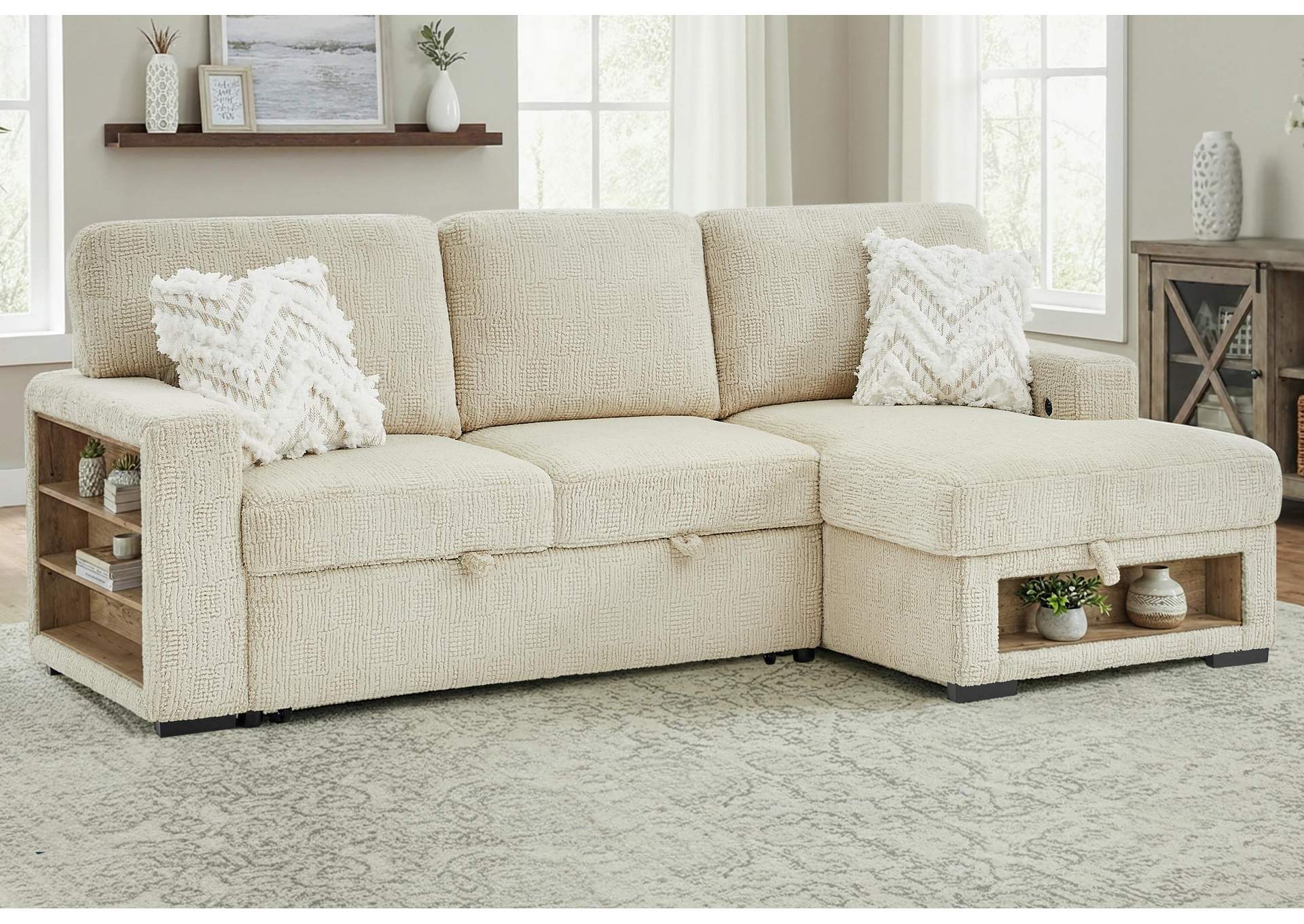 U0222 IVORY PULL OUT SOFA BED WITH SPEAKER AND 2 PILLOWS image 1