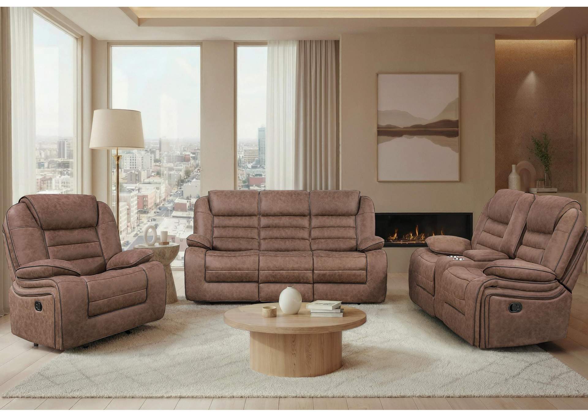 U2250 BROWN RECLINING SOFA - CONSOLE RECLINING LOVESEAT - GLIDER RECLINER image 1