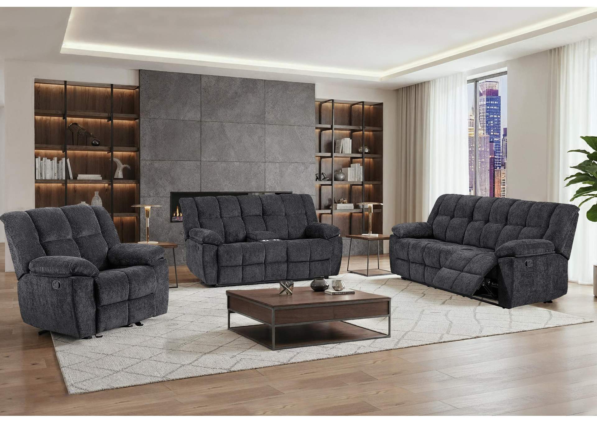 U6000 BLACK RECLINING SOFA - CONSOLE RECLINING LOVESEAT image 1