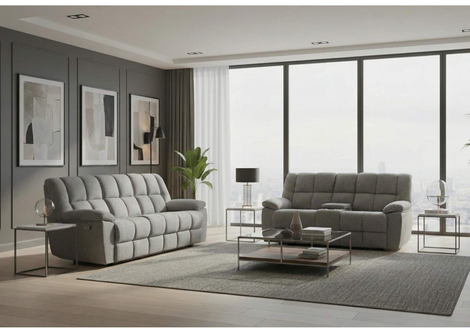 U6000 SMOKE RECLINING SOFA - CONSOLE RECLINING LOVESEAT