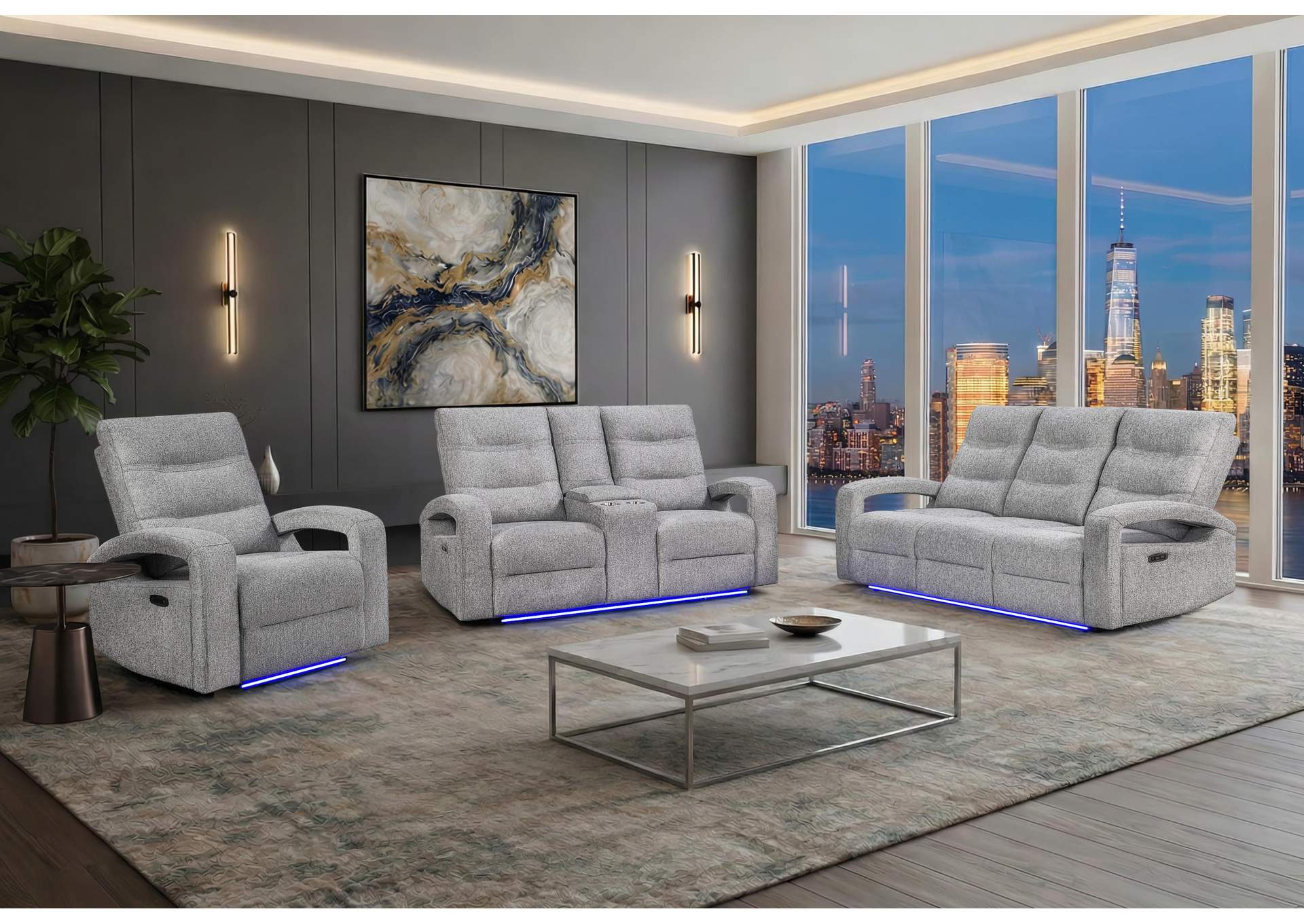 U6611 GREY 15 POWER REC SOFA - POWER CONSOLE REC LOVESEAT - POWER RECLINER image 1