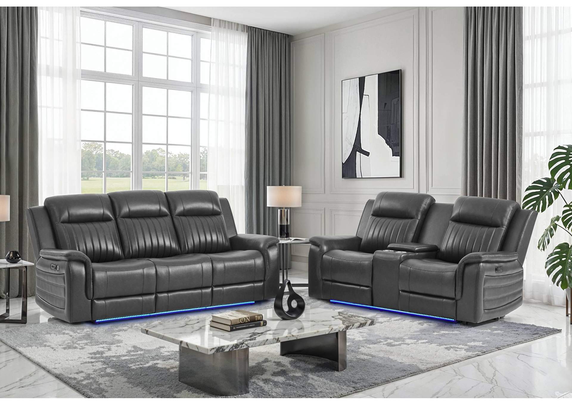 U8879 CHARCOAL POWER REC SOFA - POWER CON REC LOVESEAT W - LED & GL SS image 1