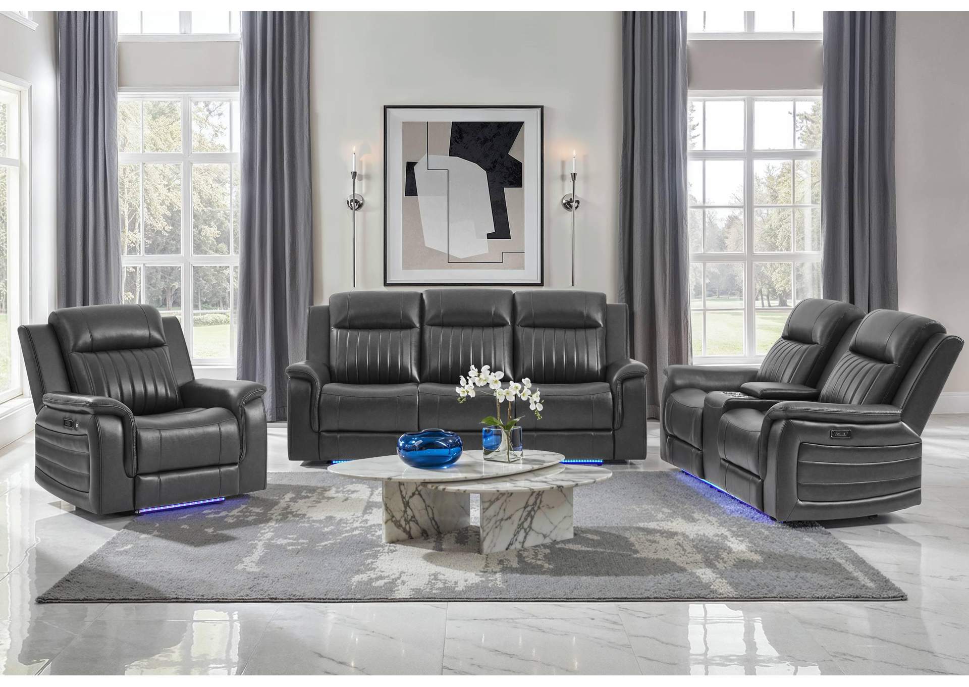 U8879 CHARCOAL POWER REC SOFA - POWER CON REC LOVESEAT - POWER REC W - LED & GL SS image 1