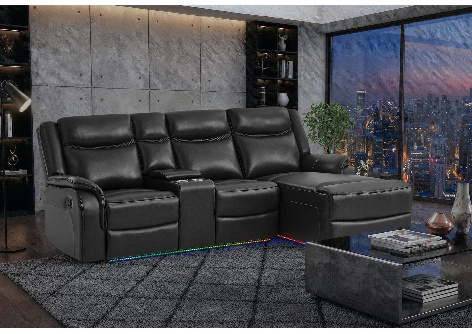U1818 BLANCHE CHARCOAL SECTIONAL WITH PUSHBACK LONG CHAIR