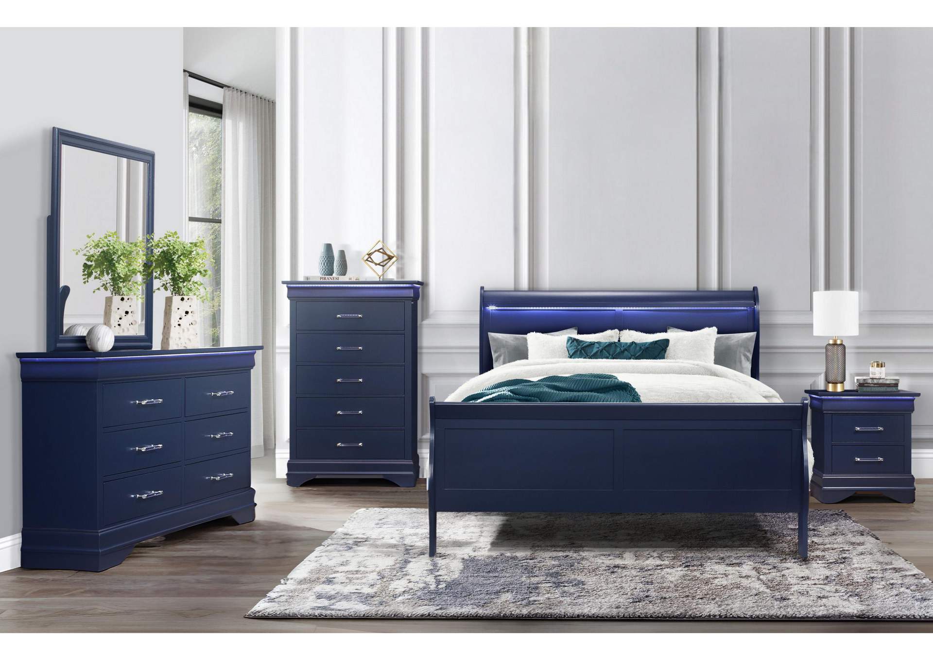CHARLIE BLUE TWIN BED, DRESSER, MIRROR, & NIGHTSTAND image 1