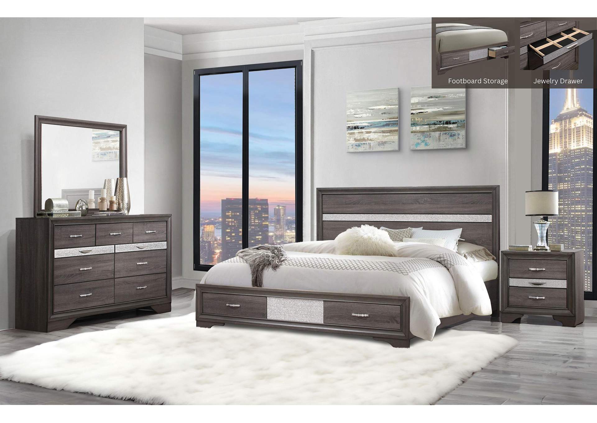 SEVILLE GREY QUEEN BED GROUP image 1