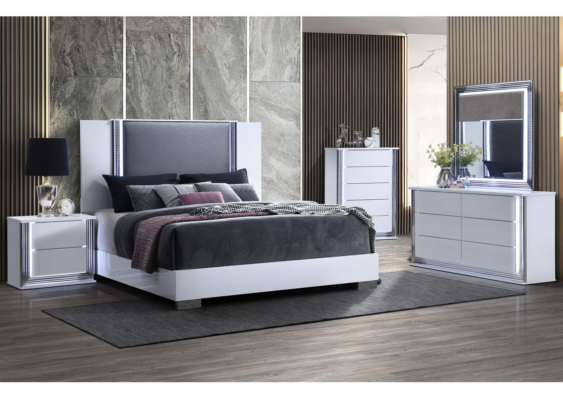 YLIME SMOOTH WHITE KING BED GROUP FULLY SLATTED