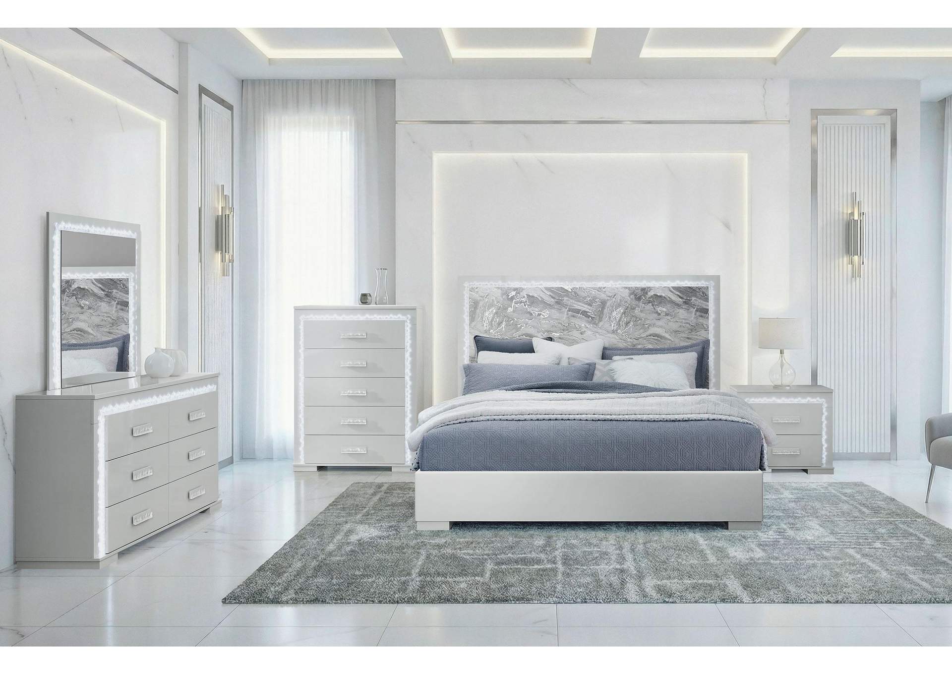 NAOMI SILVER MARBLE QUEEN BED GROUP image 1