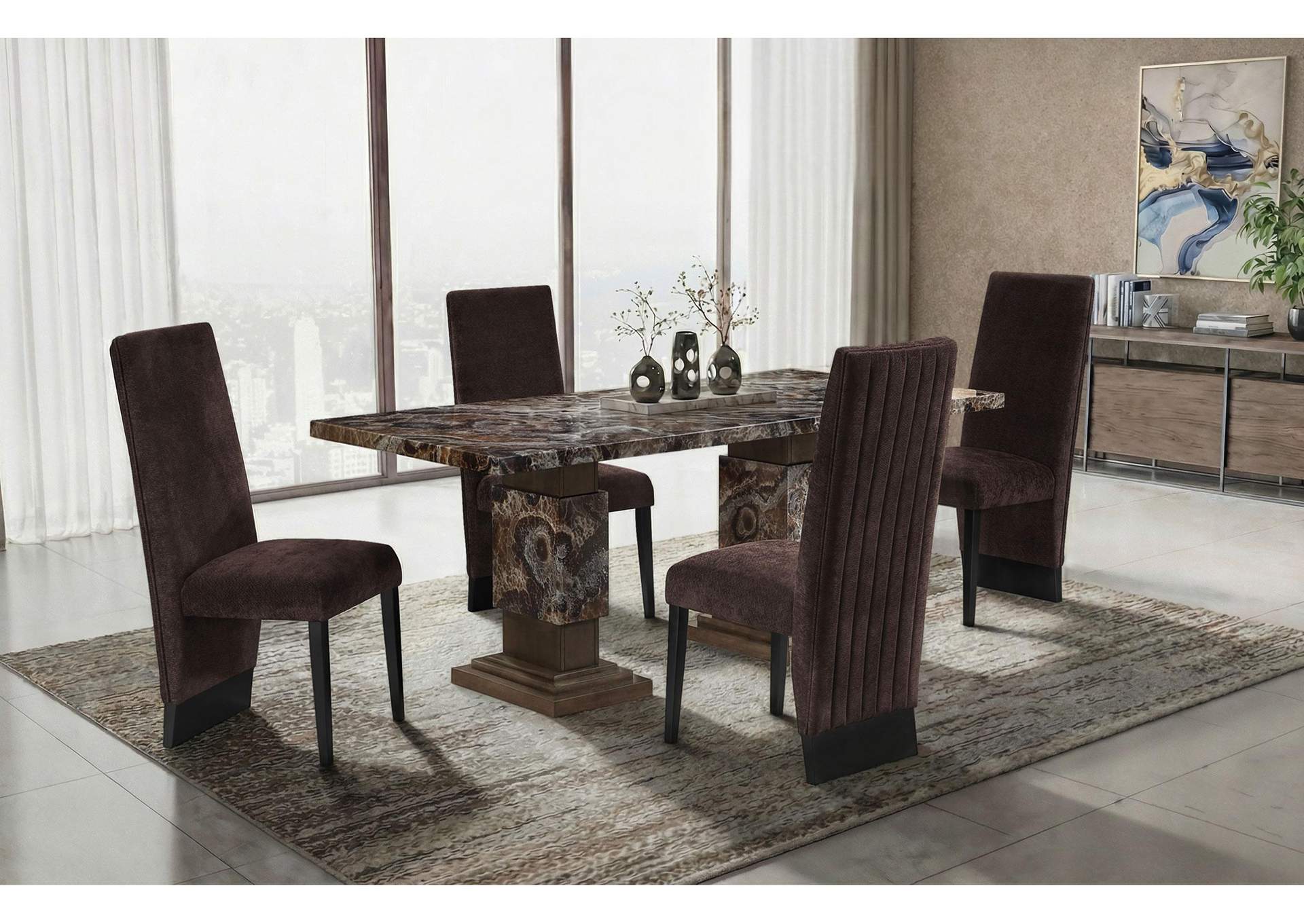 D12 BROWN DINING TABLE WITH 4 D12 BROWN DINING CHAIRS image 1