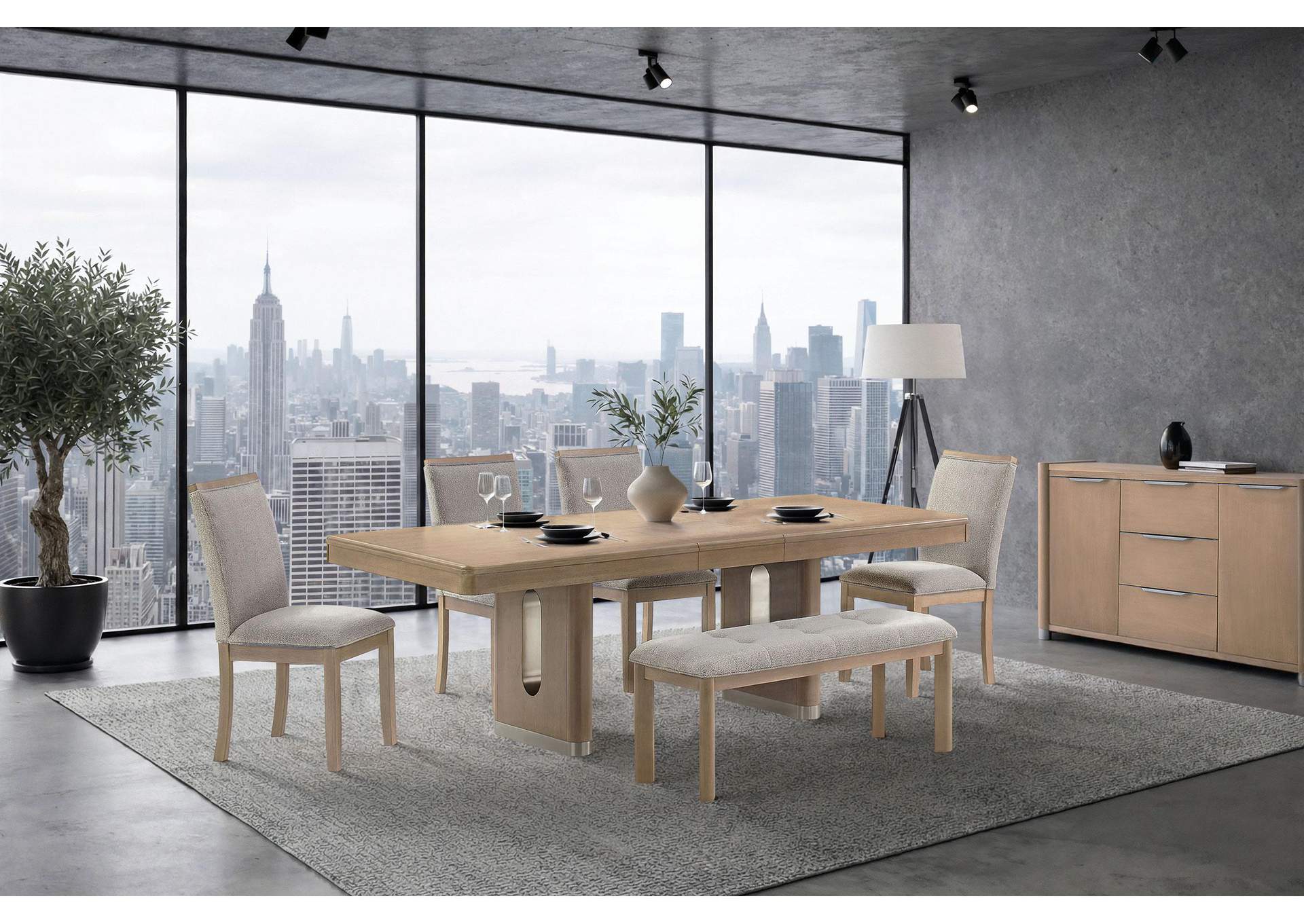 D1248 DINING TABLE, 4 DINING CHAIRS AND BENCH image 1