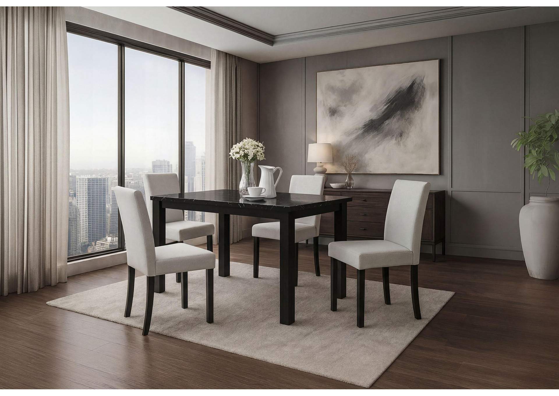 D8032 BLACK DINING TABLE & D9026 DINING CHAIR SILVER image 1