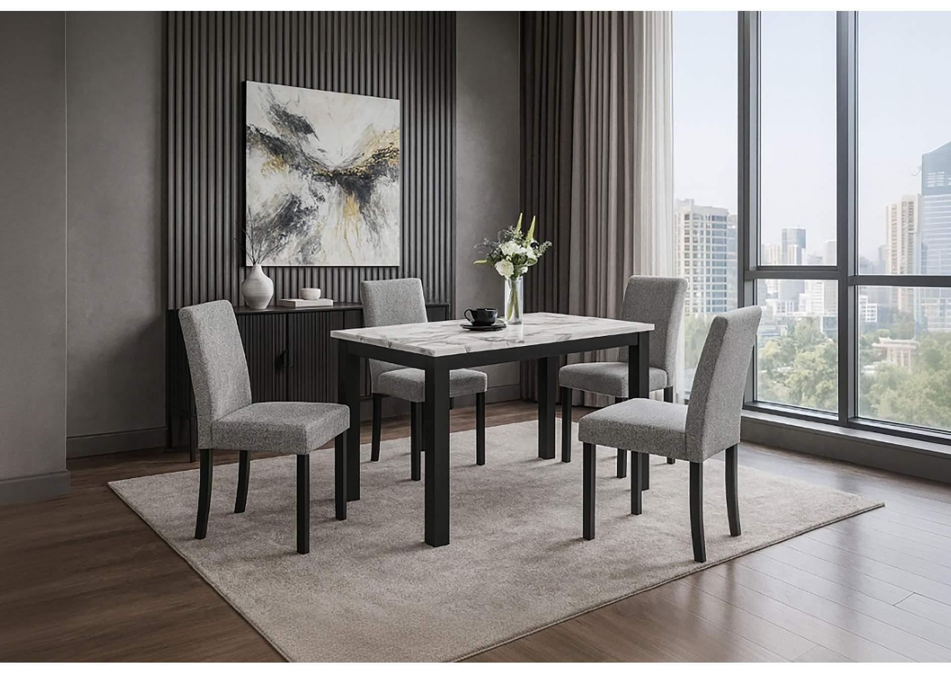 D8032DT WHT - BLK DINING TABLE & D9026DC GRY DINING CHAIR image 1