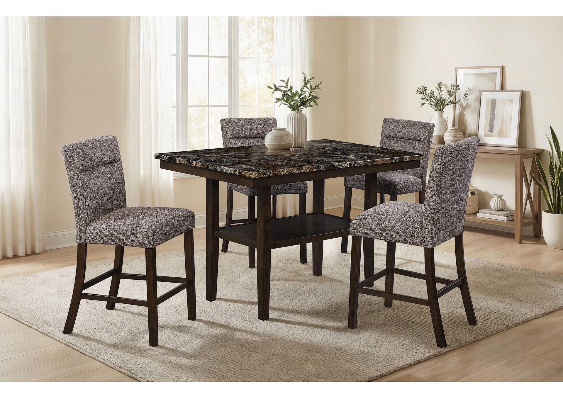 D4355 BROWN BAR TABLE WITH 4 BAR STOOLS image 1