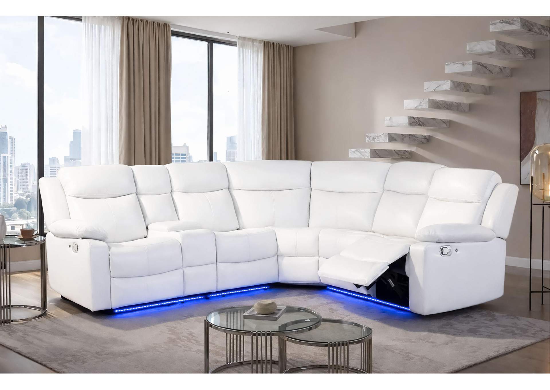 U6026 BLANCHE WHITE RIGHT SIDE FACING SECTIONAL WITH LED AND SPEAKER image 1
