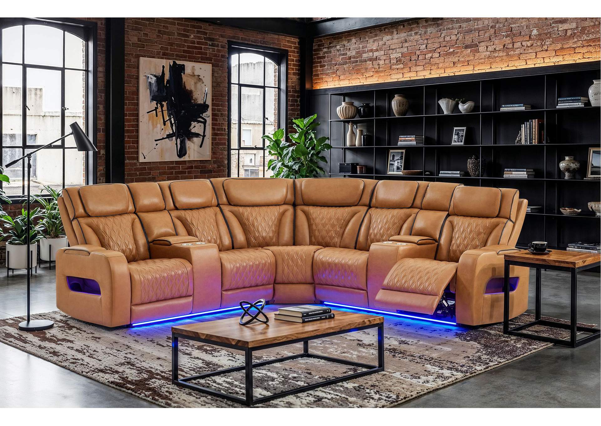 U8611 CAMEL SECTIONAL WITH POWER HEADREST, CONTINUOUS LED AND SPEAKER