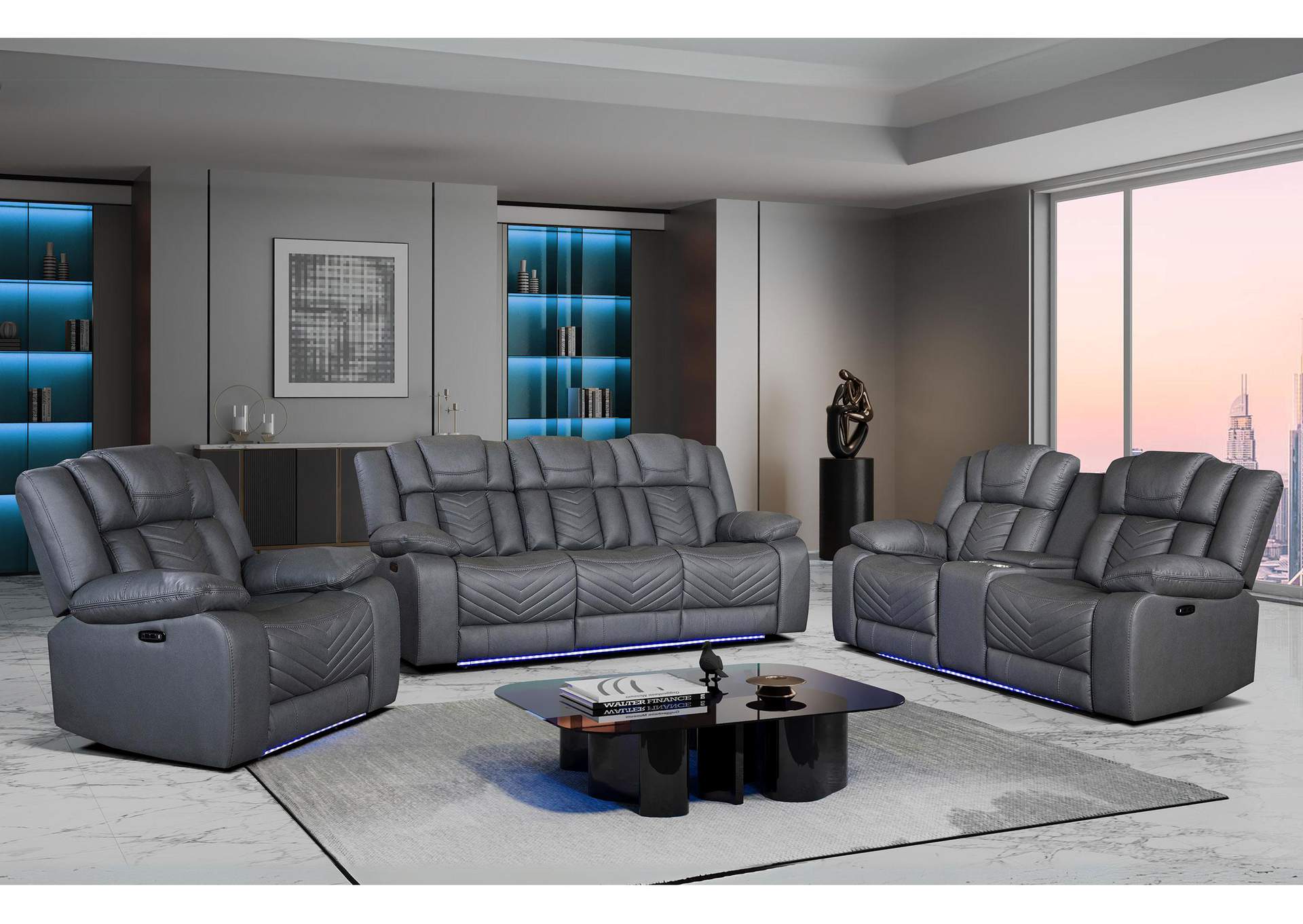 U7068 GREY 10 POWER REC SOFA - POWER CON REC LOVESEAT WITH LED image 1
